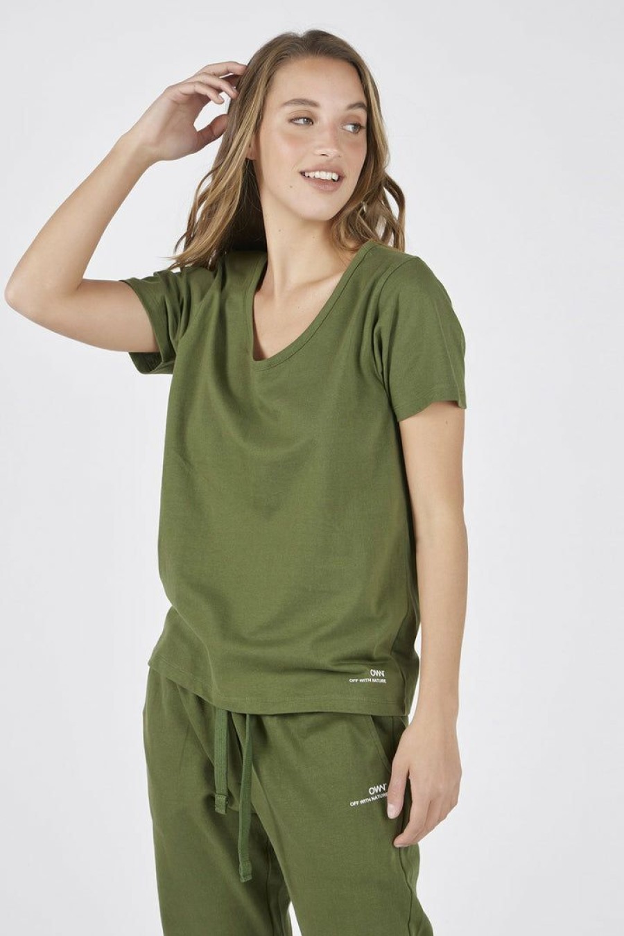 Naiset Off With Nature Mekot | Deep Neck Jersey T-Shirt Military Green
